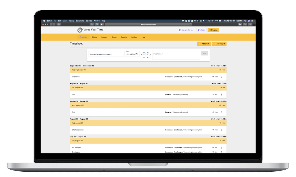screenshot of the Value Your Time web app